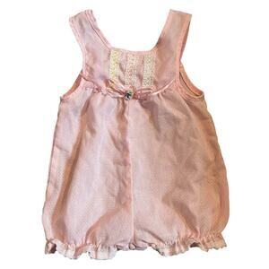 Vintage pink polka dot lace ribbon trim baby girl romper sunsuit
